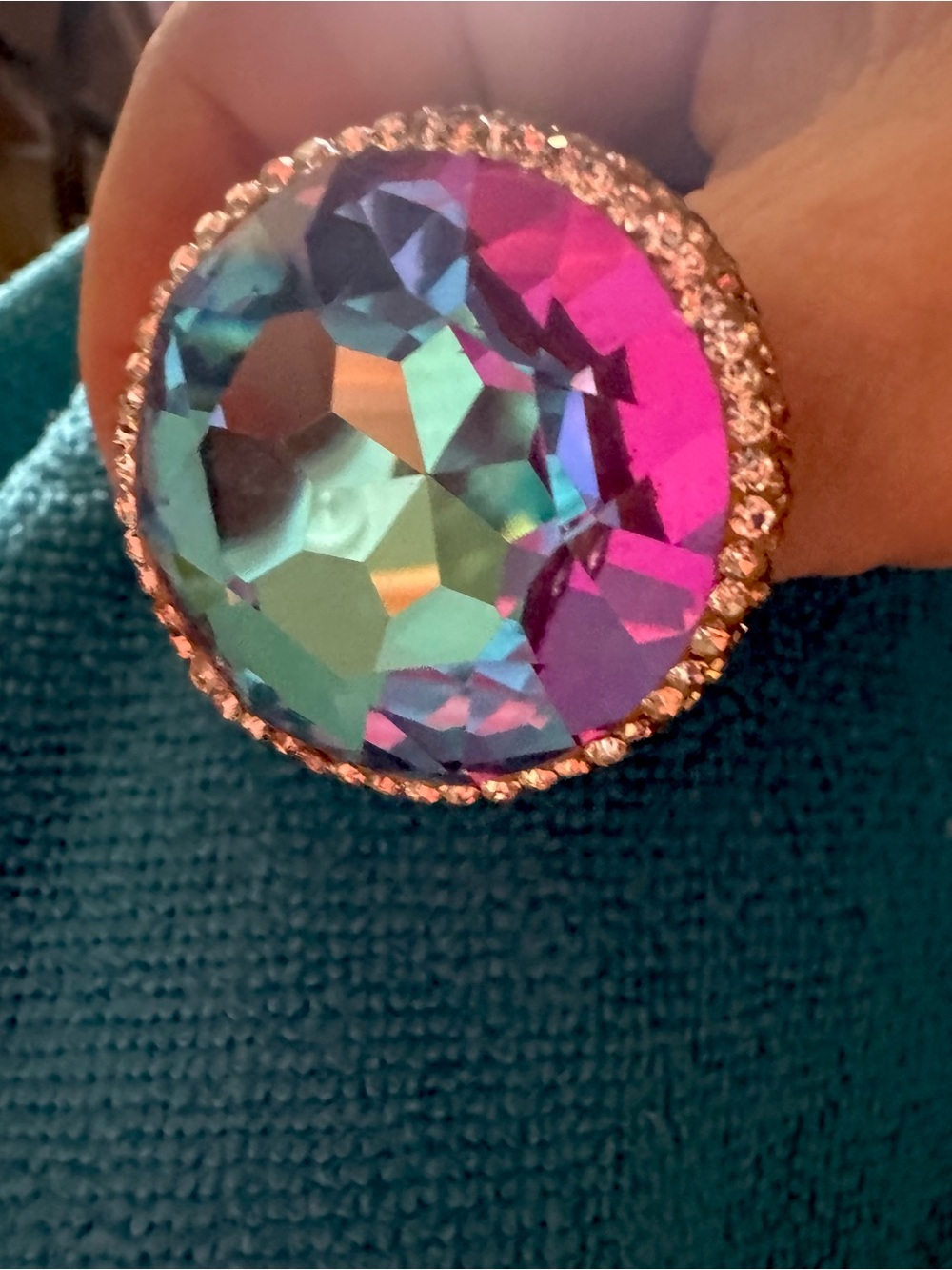 AUSTRIAN CRYSTAL Faceted Crystal Cocktail Ring Rhinestone bezel adjustable